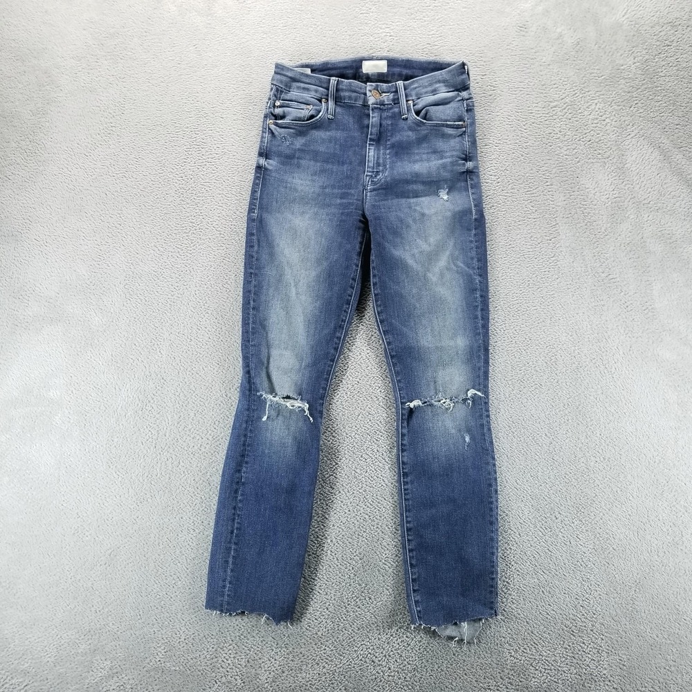 Mother Jeans Womens 24 Blue High Waisted Looker Ankle Fray Distressed Stretch